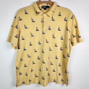 Mens Polo Ralph Lauren sail boat‎ yellow all over shirt Vintage Size XL